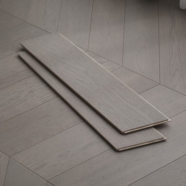 Hand-scraped chevron wood floors